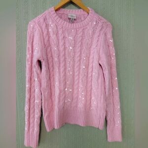 St. Johns Bay Womens Pastel Pink Cable Knit Sequin Sweater Winter